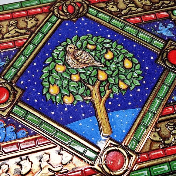 Vtg Retro Tin Box Milky Way 1998 Canister 12 Days Christmas Stained Glass Chest - Picture 15 of 15